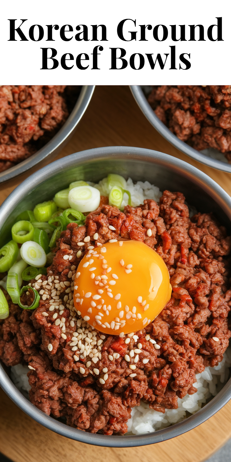 Pinterest Pin for Korean Ground Beef Bowls