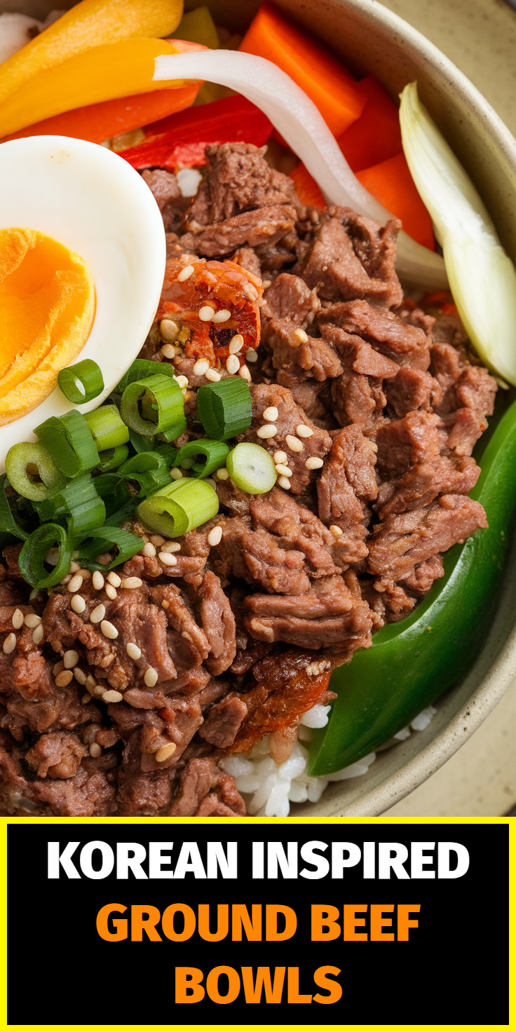 Pinterest Pin for Korean Inspired Ground Beef Bowls