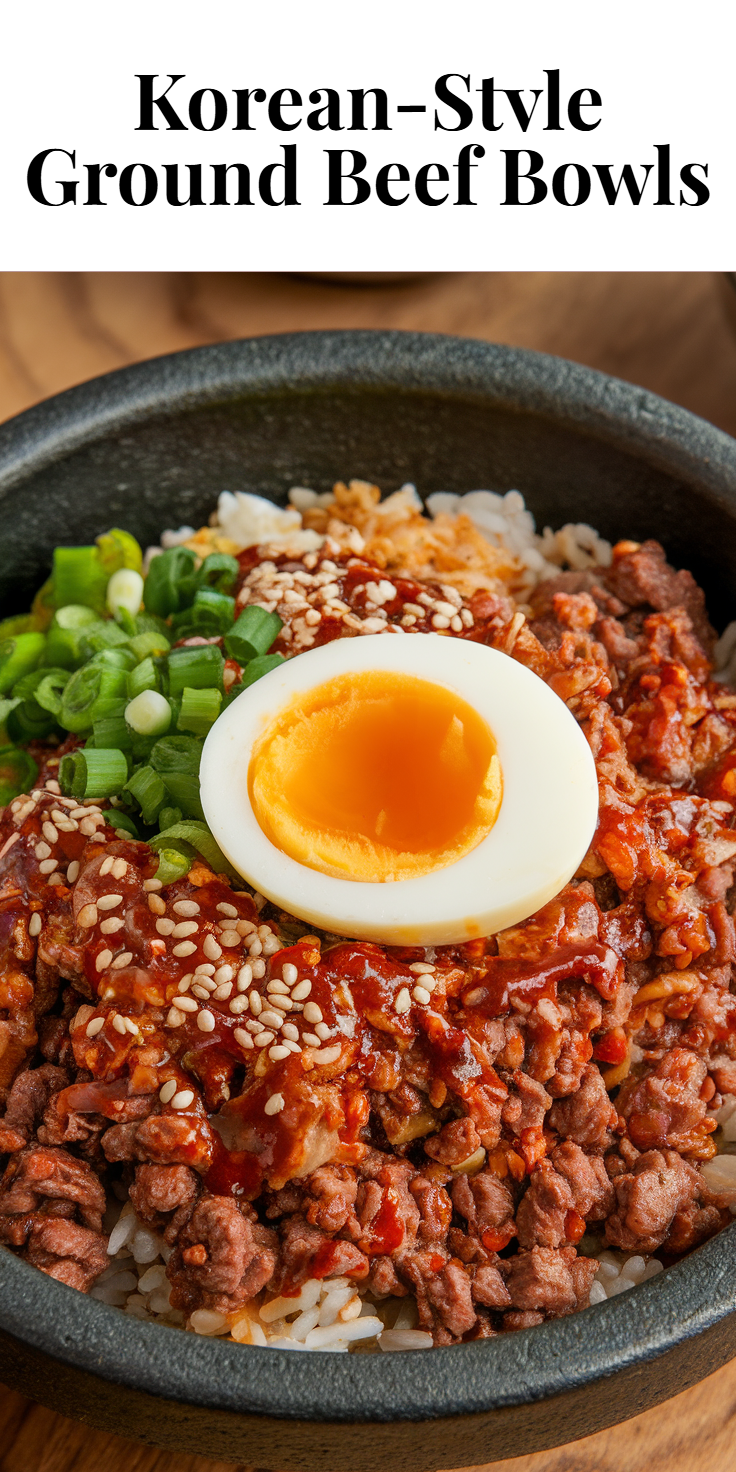 Pinterest Pin for Korean-Style Ground Beef Bowls