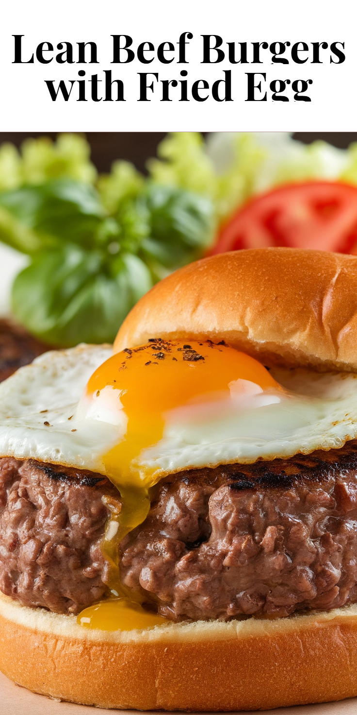 Pinterest Pin for Lean Beef Burgers with Fried Egg