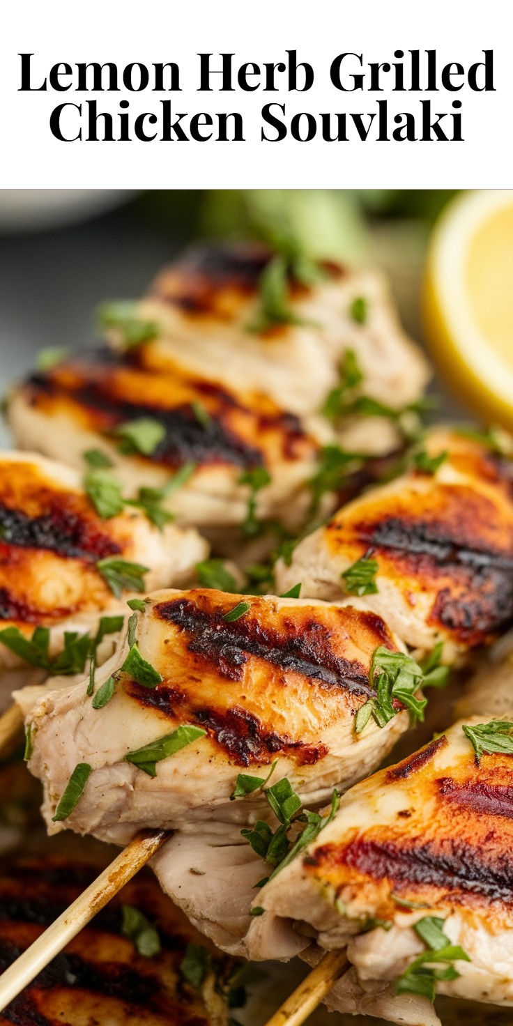 Pinterest Pin for Lemon Herb Grilled Chicken Souvlaki