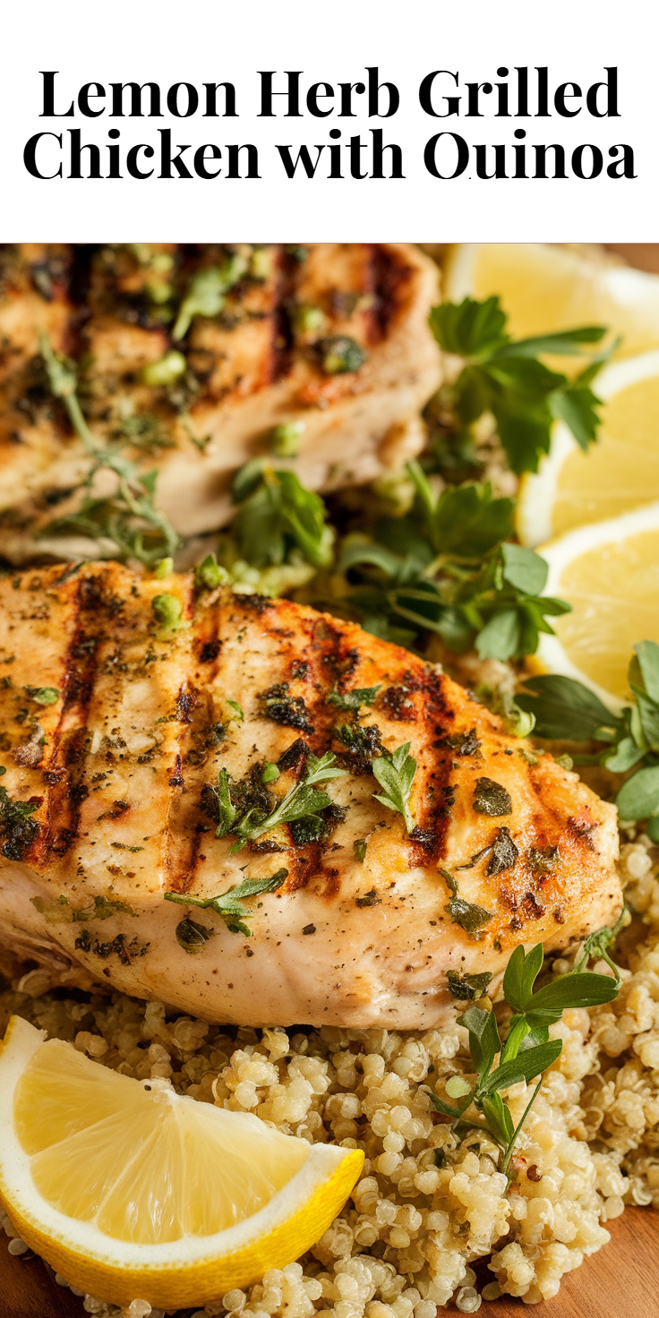 Pinterest Pin for Lemon Herb Grilled Chicken with Quinoa