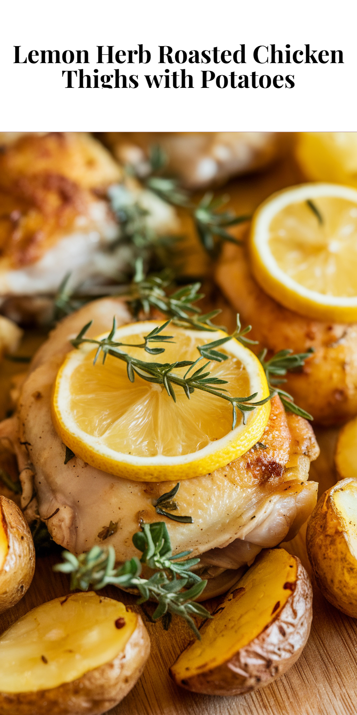 Pinterest Pin for Lemon Herb Roasted Chicken Thighs with Potatoes