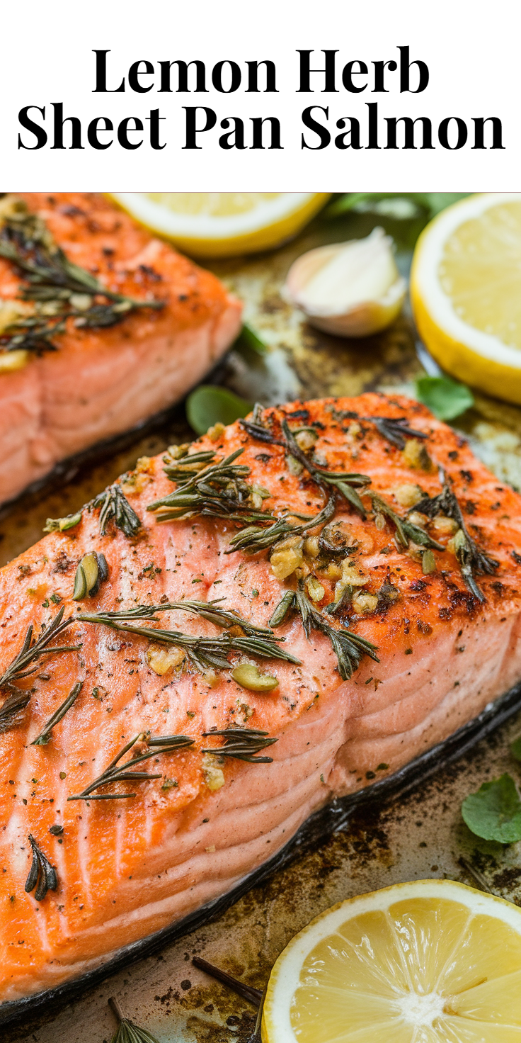 Pinterest Pin for Lemon Herb Sheet Pan Salmon