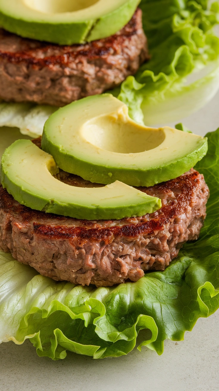 Lettuce Wrap Beef Burgers with Avocado