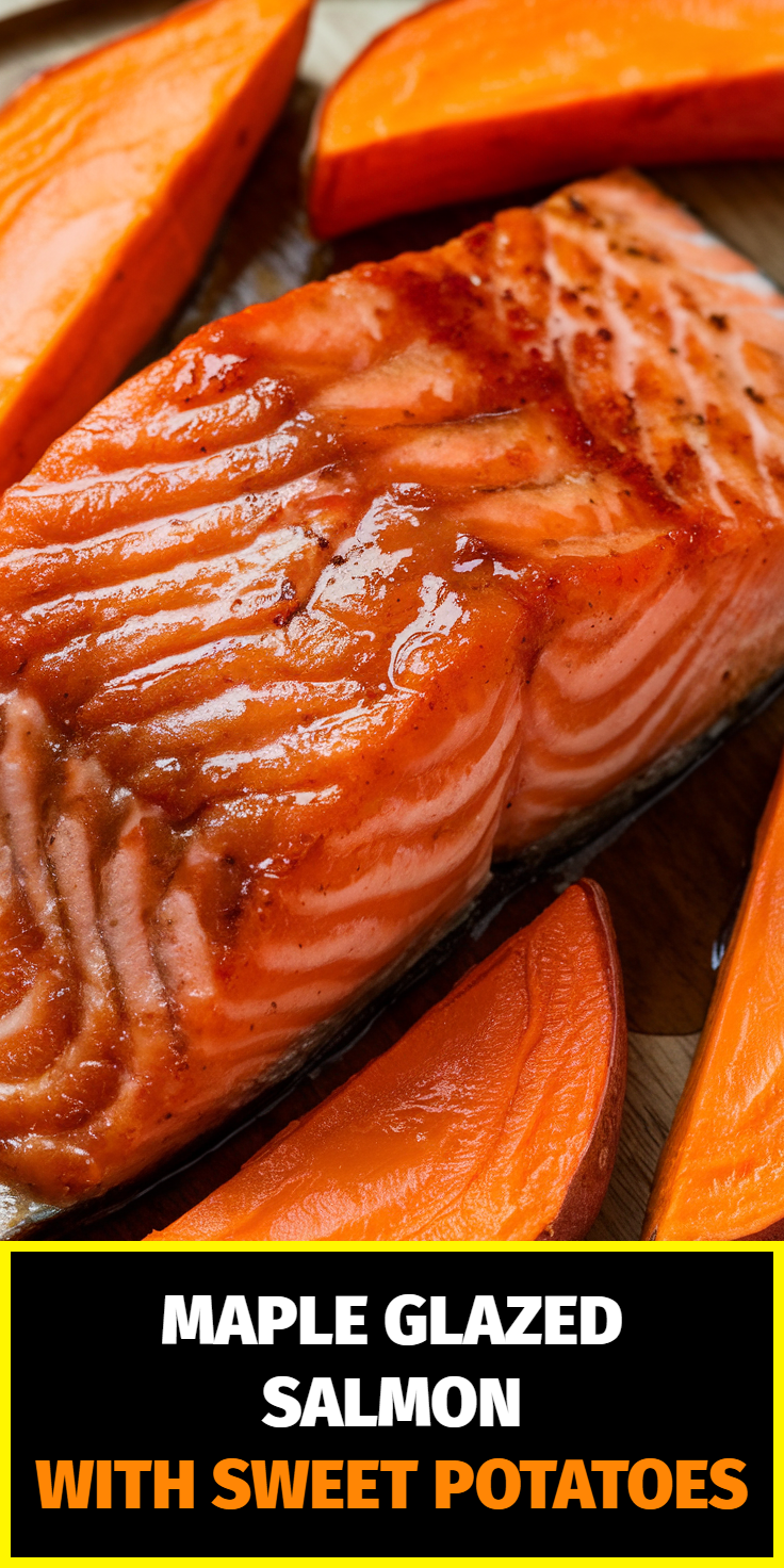 Pinterest Pin for Maple Glazed Salmon with Sweet Potatoes