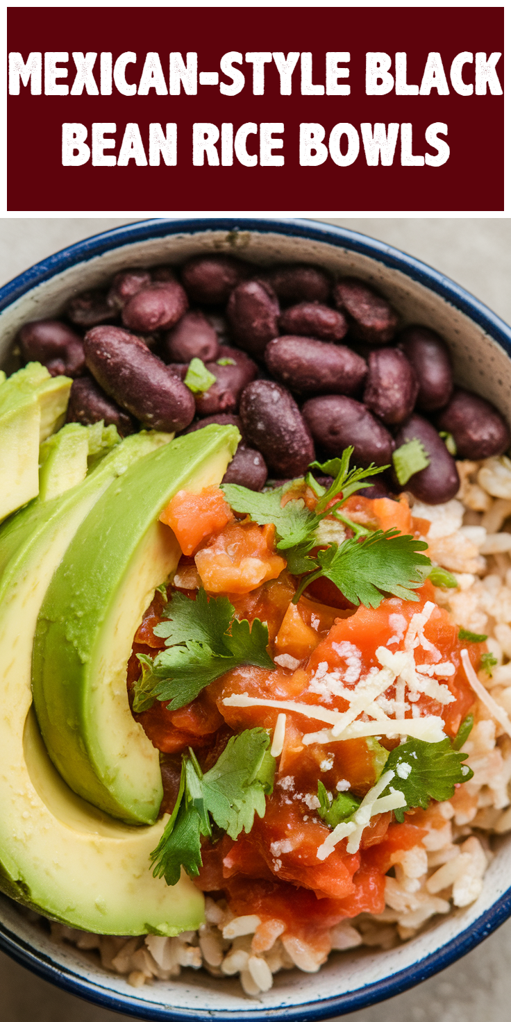 Pinterest Pin for Mexican-Style Black Bean Rice Bowls