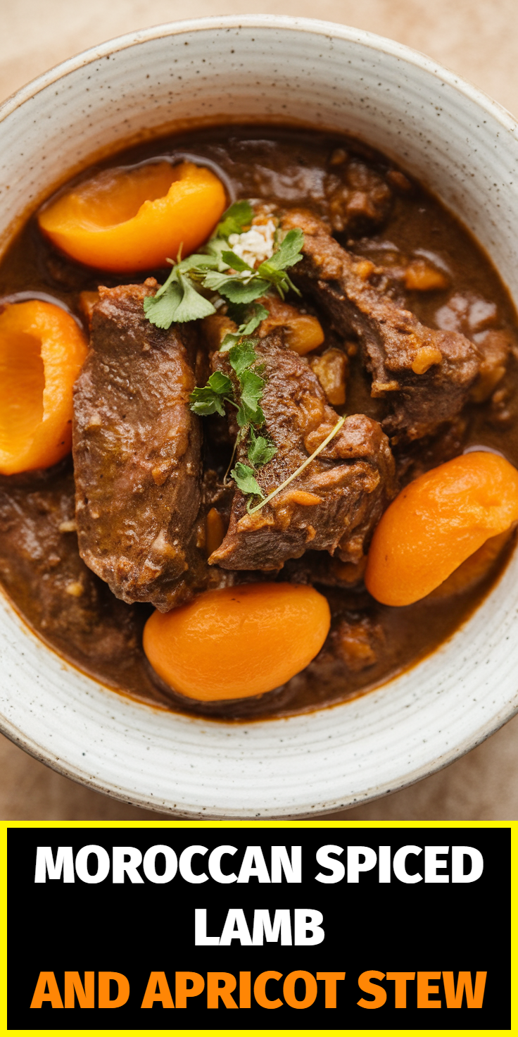 Pinterest Pin for Moroccan Spiced Lamb and Apricot Stew