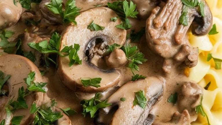 Mushroom and Beef Stroganoff over Egg Noodles - Featured