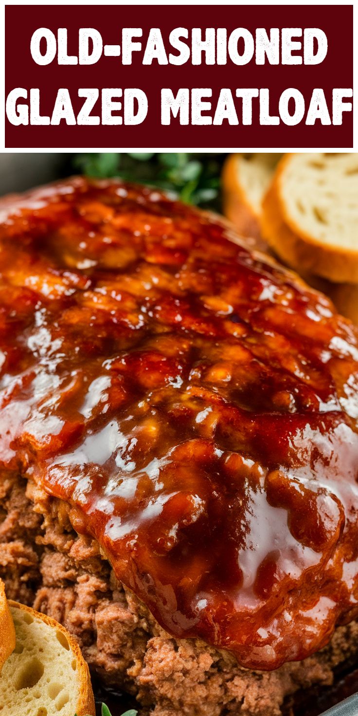 Pinterest Pin for Old-Fashioned Glazed Meatloaf