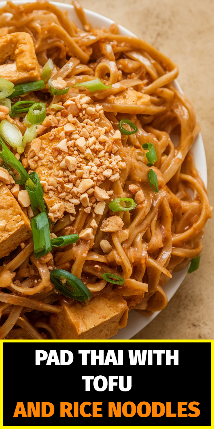 Pinterest Pin for Pad Thai with Tofu and Rice Noodles