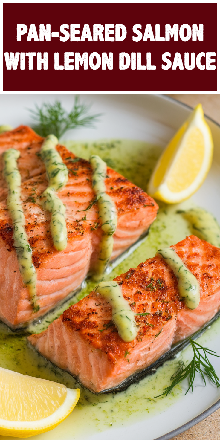 Pinterest Pin for Pan-Seared Salmon with Lemon Dill Sauce