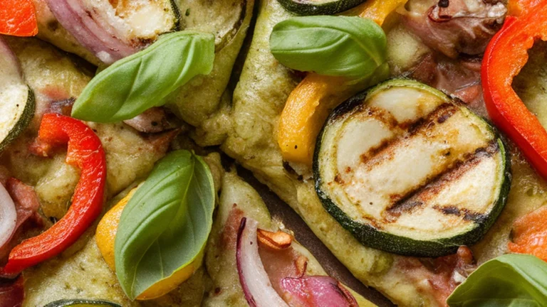 Pesto Pizza with Grilled Vegetables - Featured