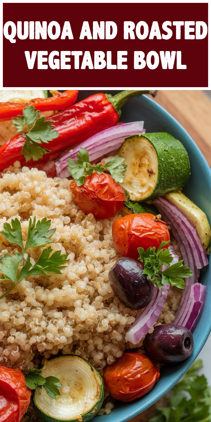 Pinterest Pin for Quinoa and Roasted Vegetable Bowl