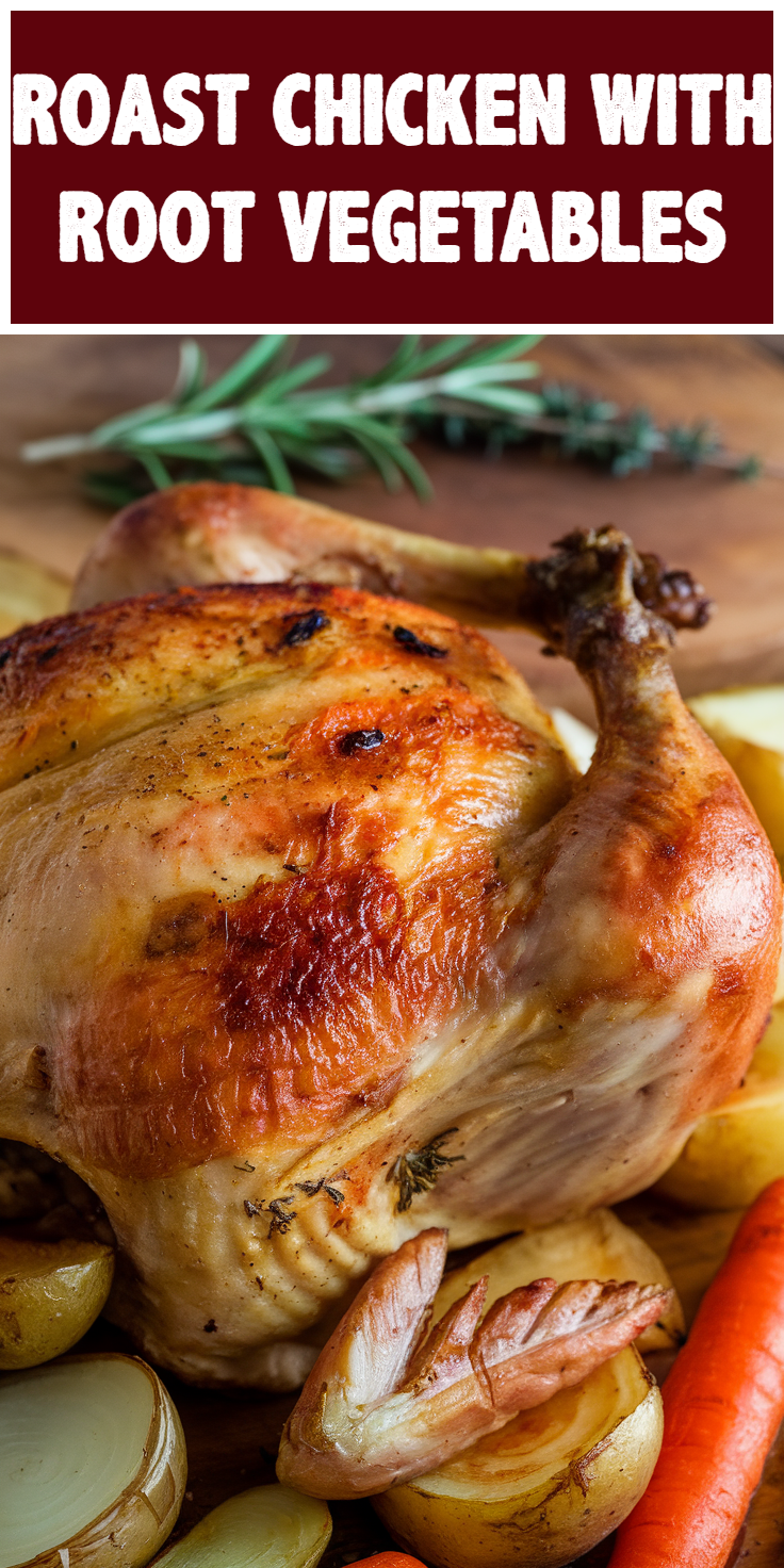 Pinterest Pin for Roast Chicken with Root Vegetables