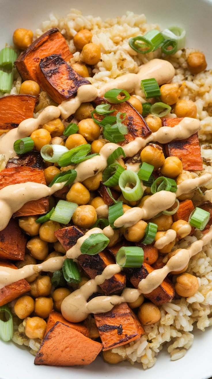 Roasted Sweet Potato and Chickpea Rice Bowl