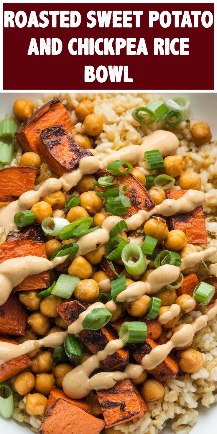 Pinterest Pin for Roasted Sweet Potato and Chickpea Rice Bowl