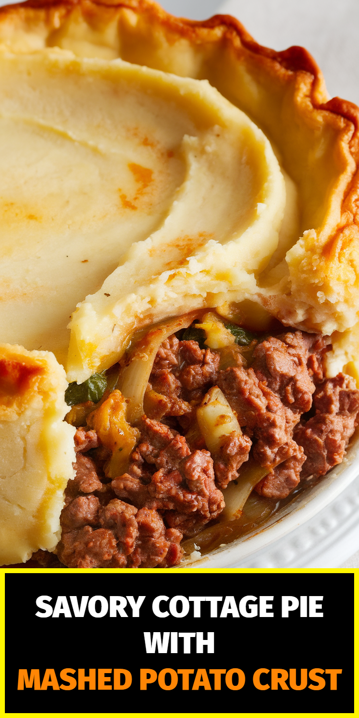 Pinterest Pin for Savory Cottage Pie with Mashed Potato Crust
