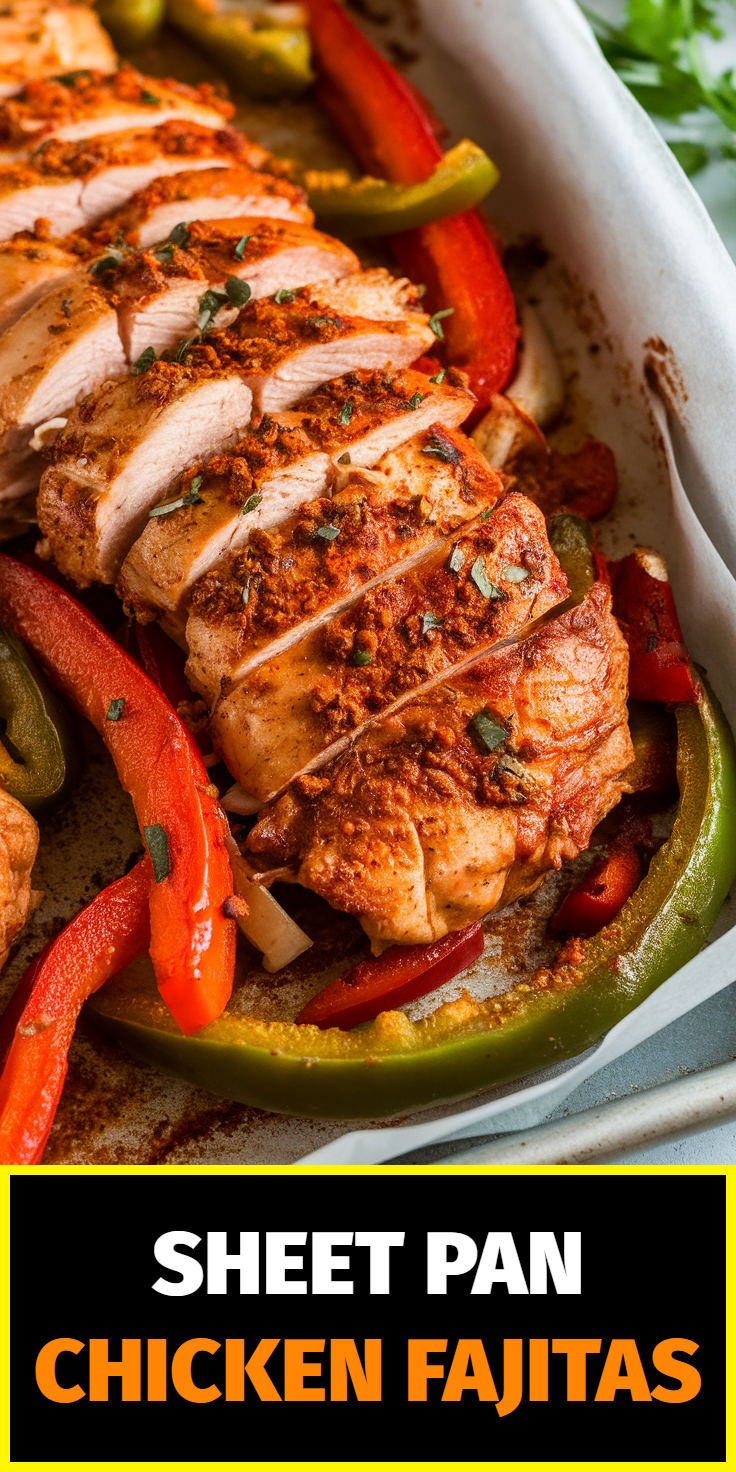 Pinterest Pin for Sheet Pan Chicken Fajitas