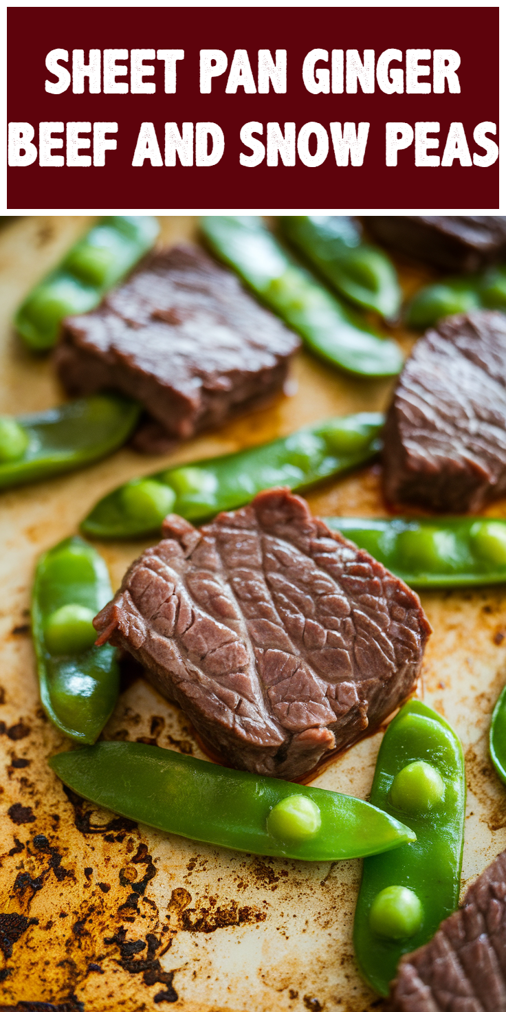 Pinterest Pin for Sheet Pan Ginger Beef and Snow Peas