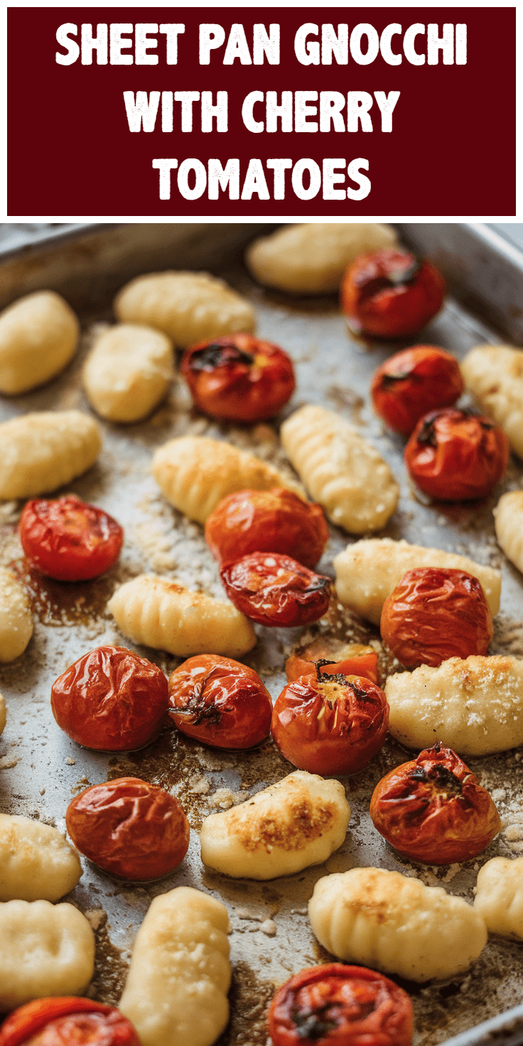Pinterest Pin for Sheet Pan Gnocchi with Cherry Tomatoes