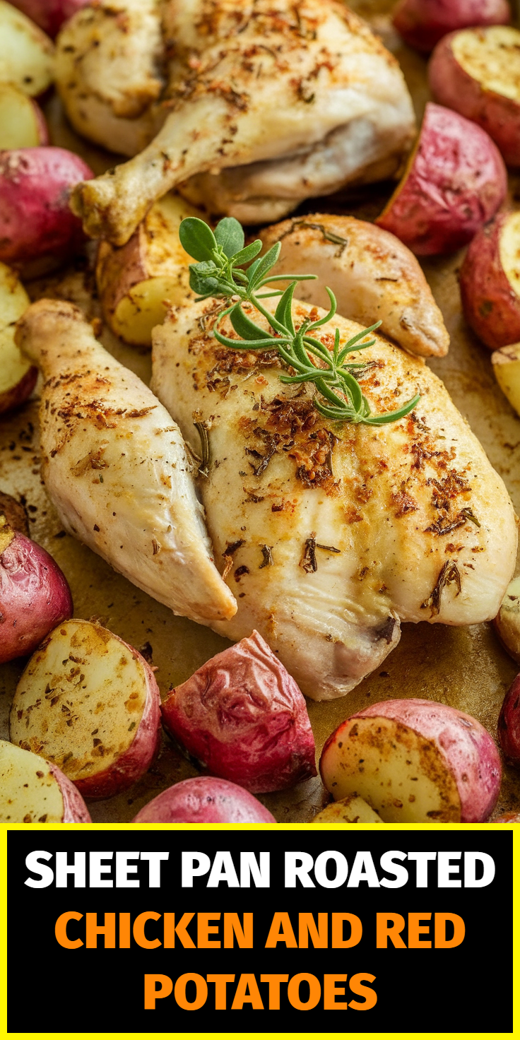 Pinterest Pin for Sheet Pan Roasted Chicken and Red Potatoes
