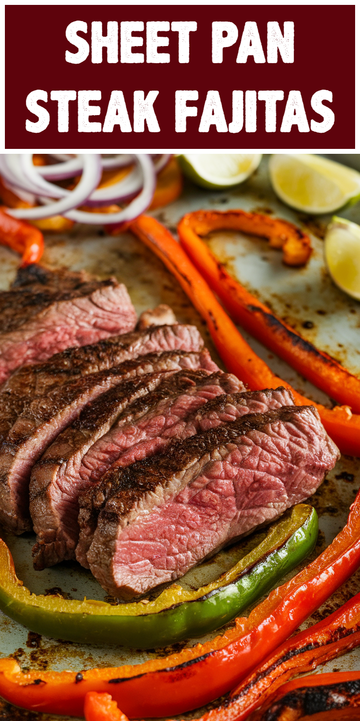 Pinterest Pin for Sheet Pan Steak Fajitas