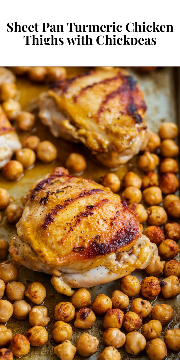 Pinterest Pin for Sheet Pan Turmeric Chicken Thighs with Chickpeas