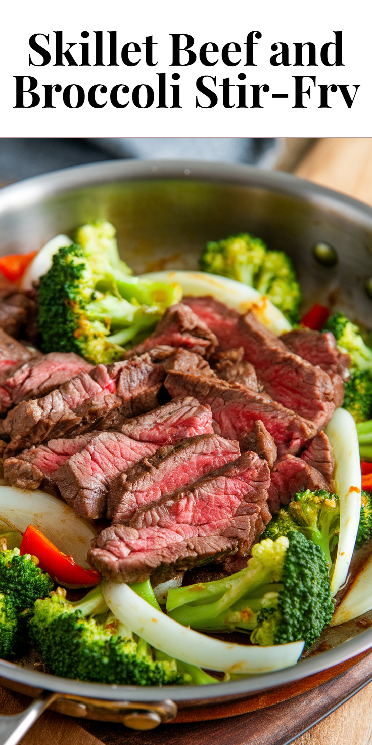 Pinterest Pin for Skillet Beef and Broccoli Stir-Fry