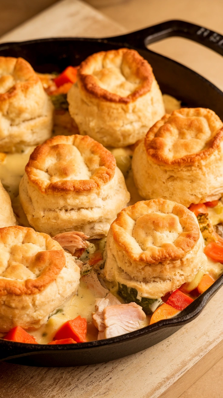 Skillet Chicken Pot Pie with Biscuits