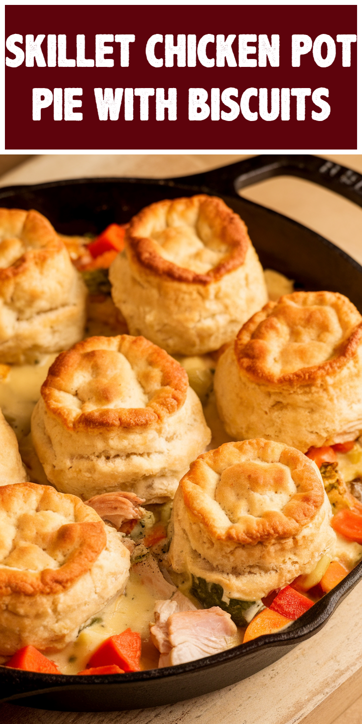 Pinterest Pin for Skillet Chicken Pot Pie with Biscuits