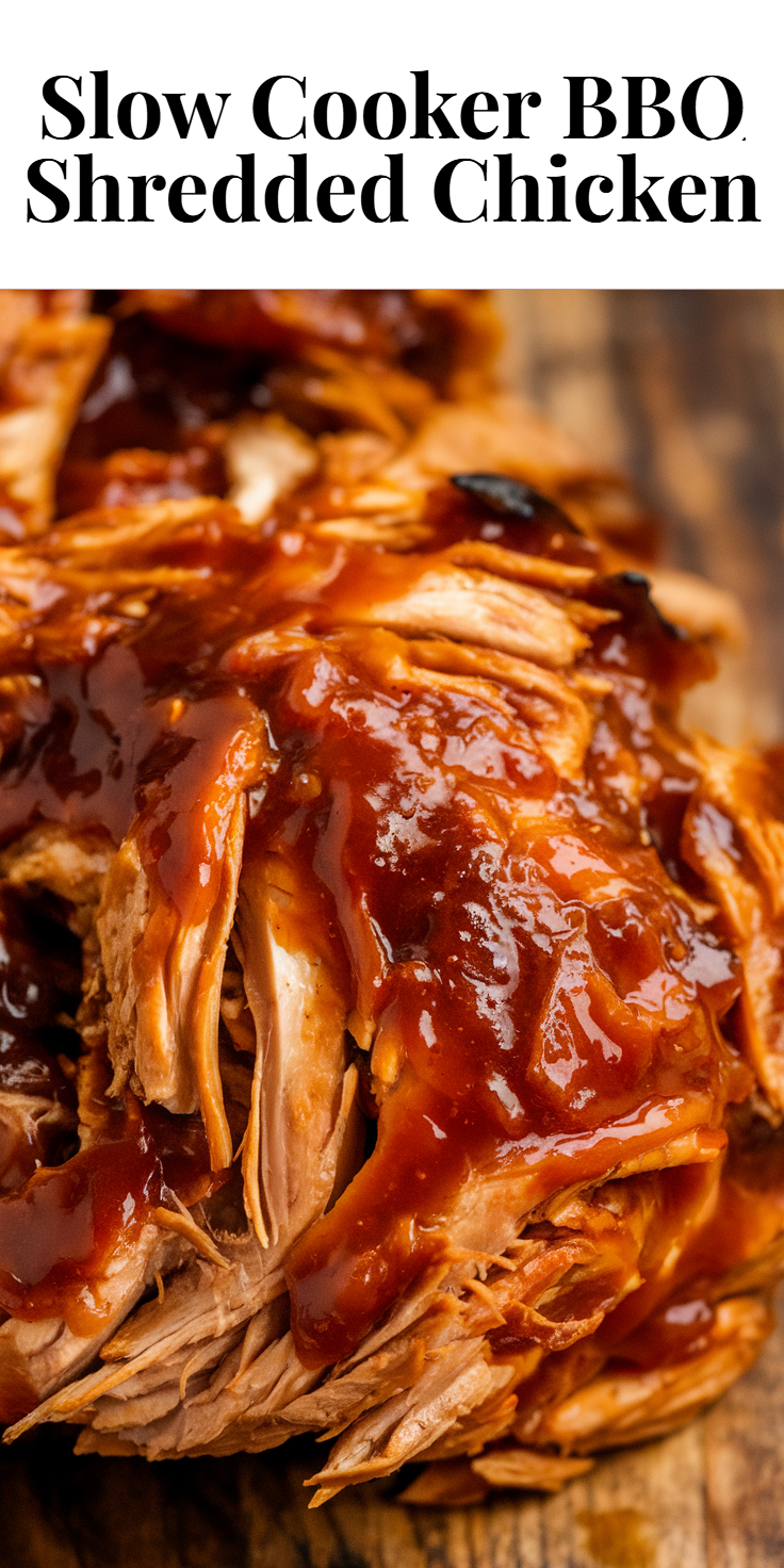 Pinterest Pin for Slow Cooker BBQ Shredded Chicken