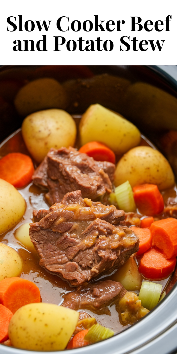 Pinterest Pin for Slow Cooker Beef and Potato Stew
