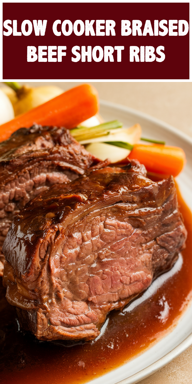Pinterest Pin for Slow Cooker Braised Beef Short Ribs