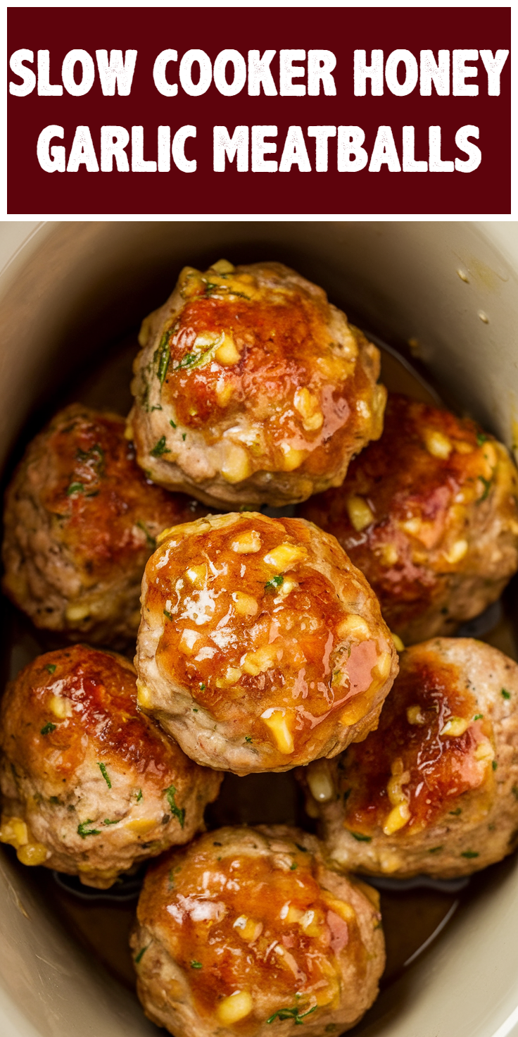 Pinterest Pin for Slow Cooker Honey Garlic Meatballs