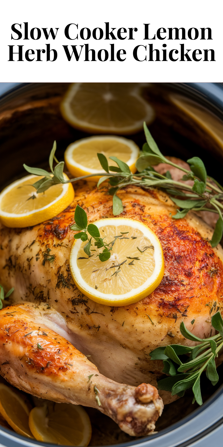 Pinterest Pin for Slow Cooker Lemon Herb Whole Chicken