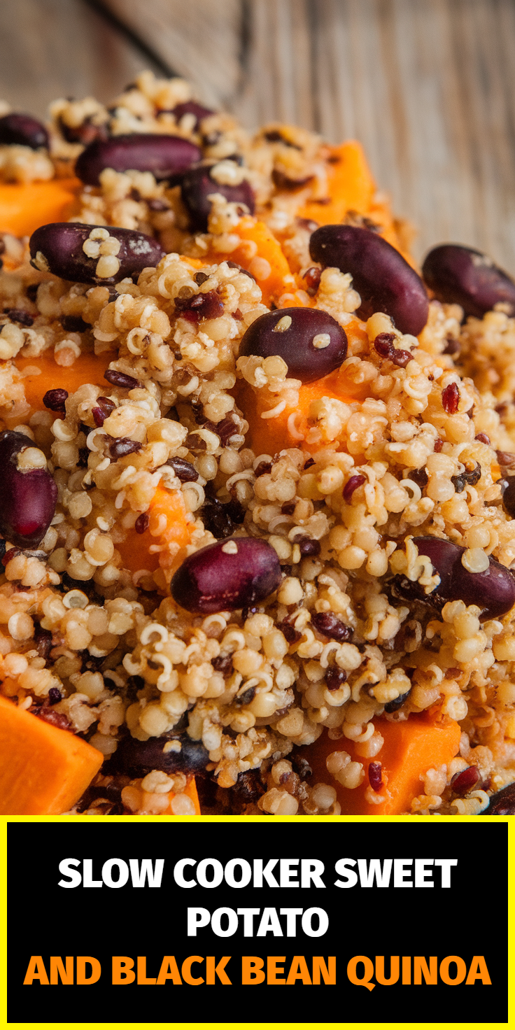 Pinterest Pin for Slow Cooker Sweet Potato and Black Bean Quinoa