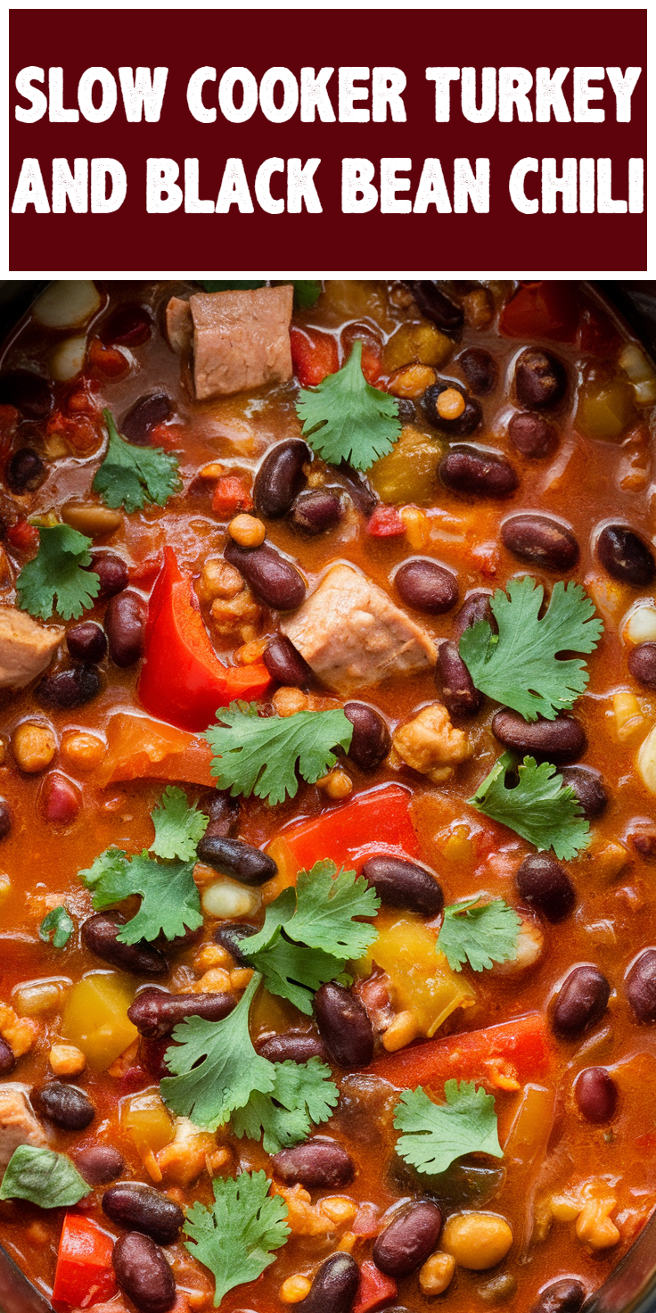 Pinterest Pin for Slow Cooker Turkey and Black Bean Chili
