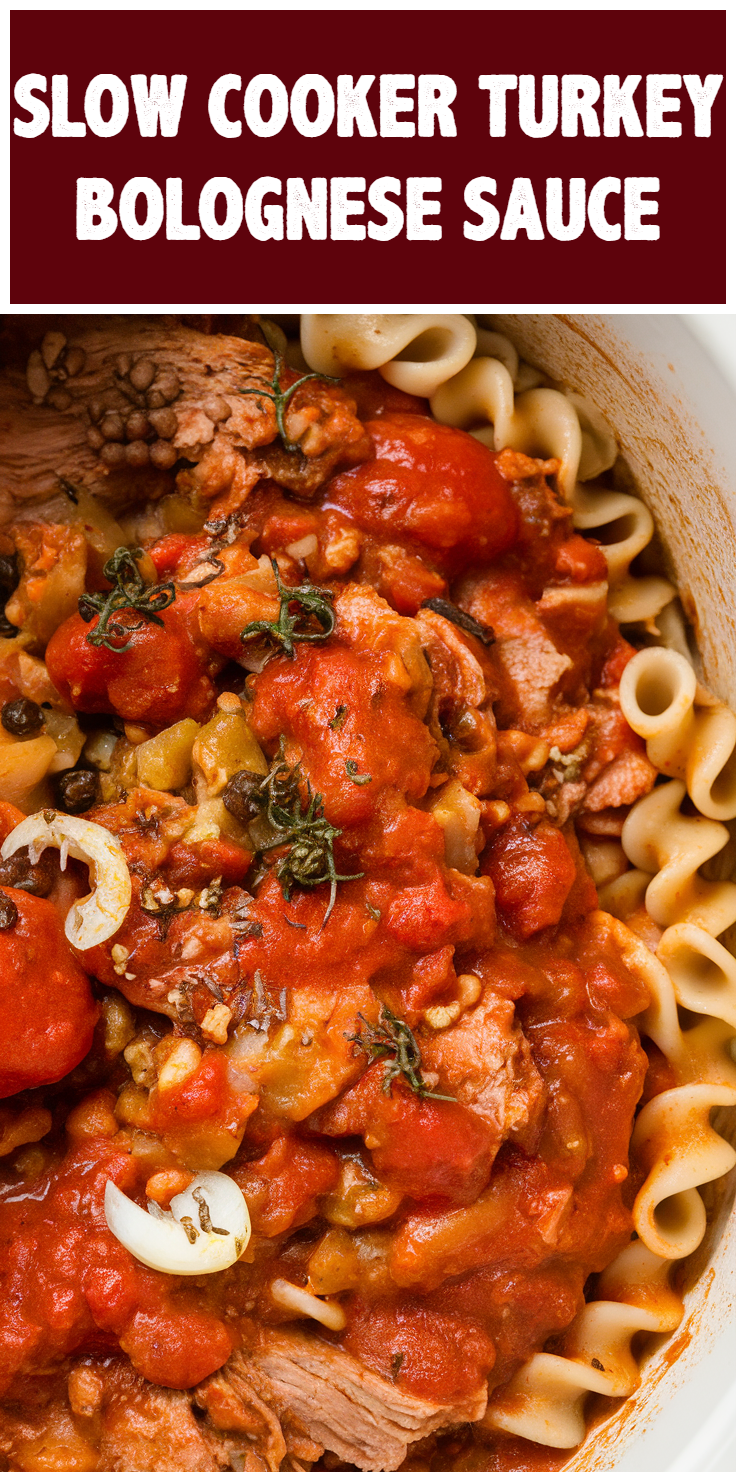 Pinterest Pin for Slow Cooker Turkey Bolognese Sauce