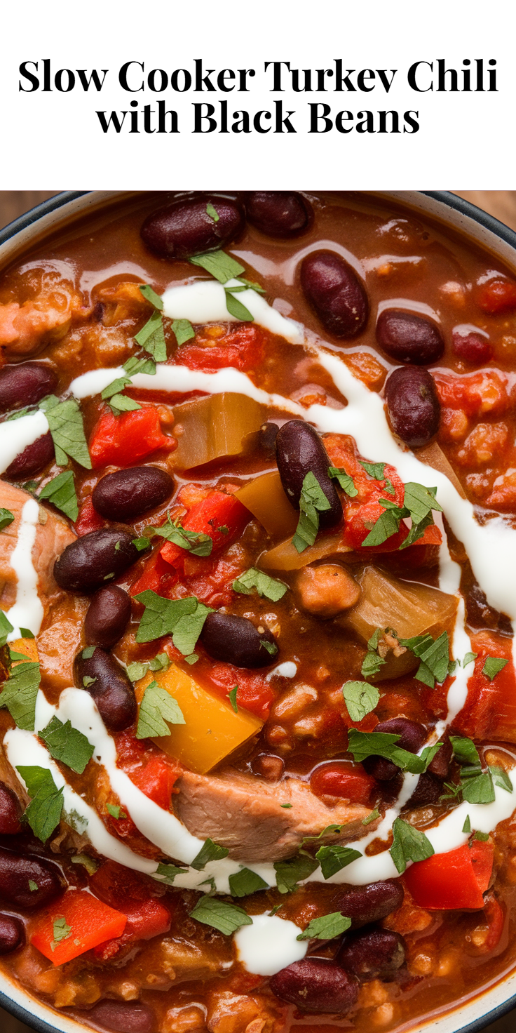 Pinterest Pin for Slow Cooker Turkey Chili with Black Beans