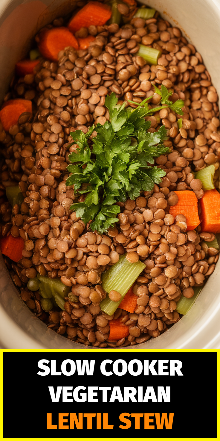Pinterest Pin for Slow Cooker Vegetarian Lentil Stew
