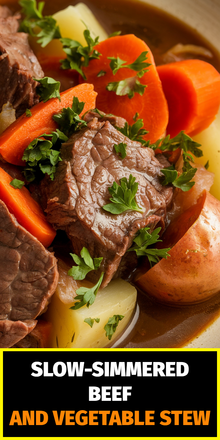 Pinterest Pin for Slow-Simmered Beef and Vegetable Stew