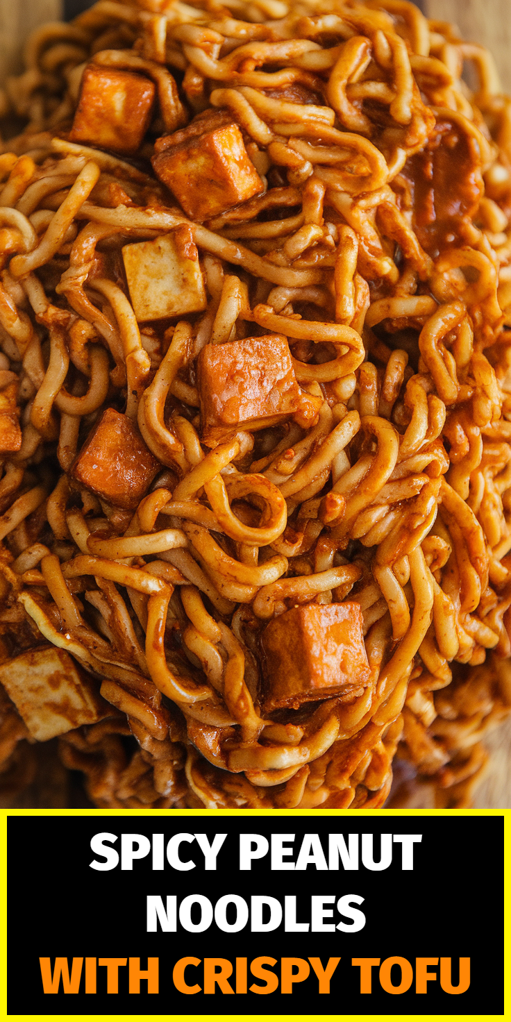 Pinterest Pin for Spicy Peanut Noodles with Crispy Tofu
