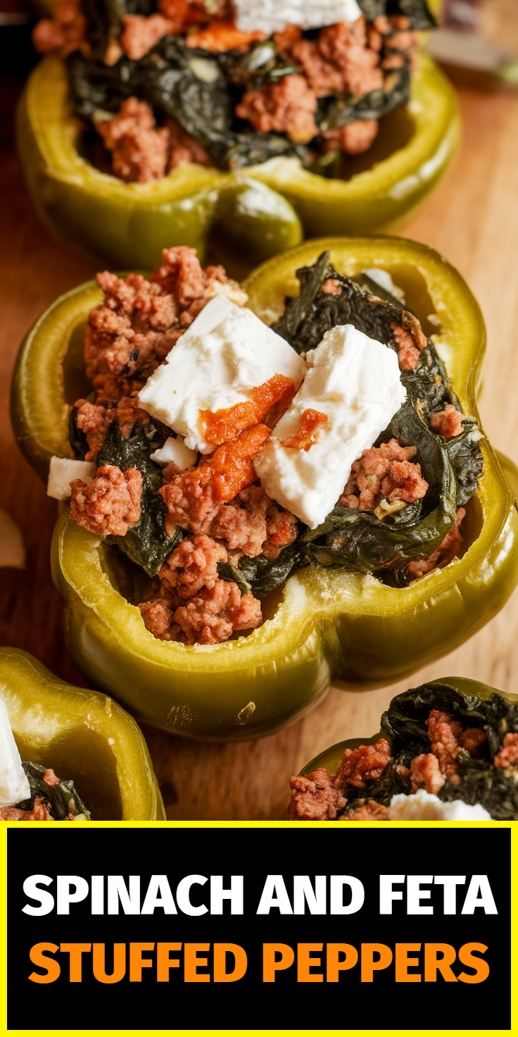 Pinterest Pin for Spinach and Feta Stuffed Peppers