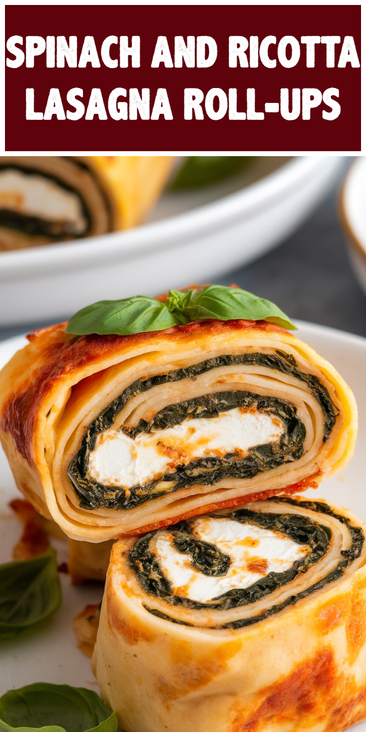 Pinterest Pin for Spinach and Ricotta Lasagna Roll-Ups