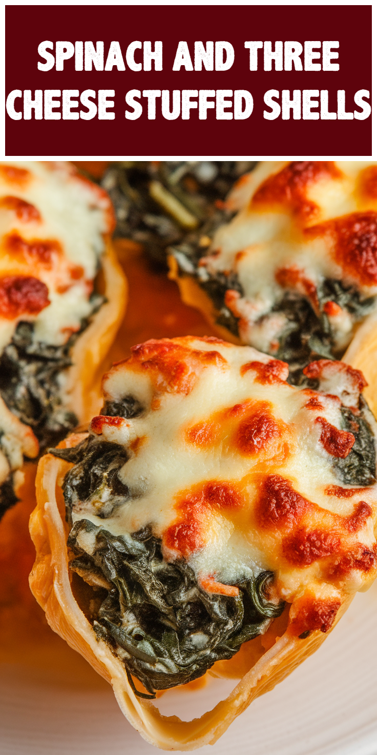 Pinterest Pin for Spinach and Three Cheese Stuffed Shells