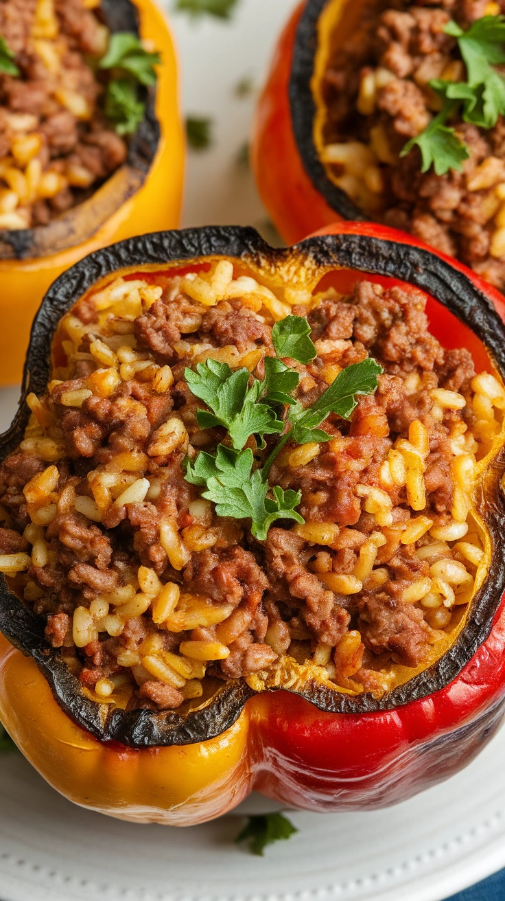Stuffed Bell Peppers with Ground Beef and Rice
