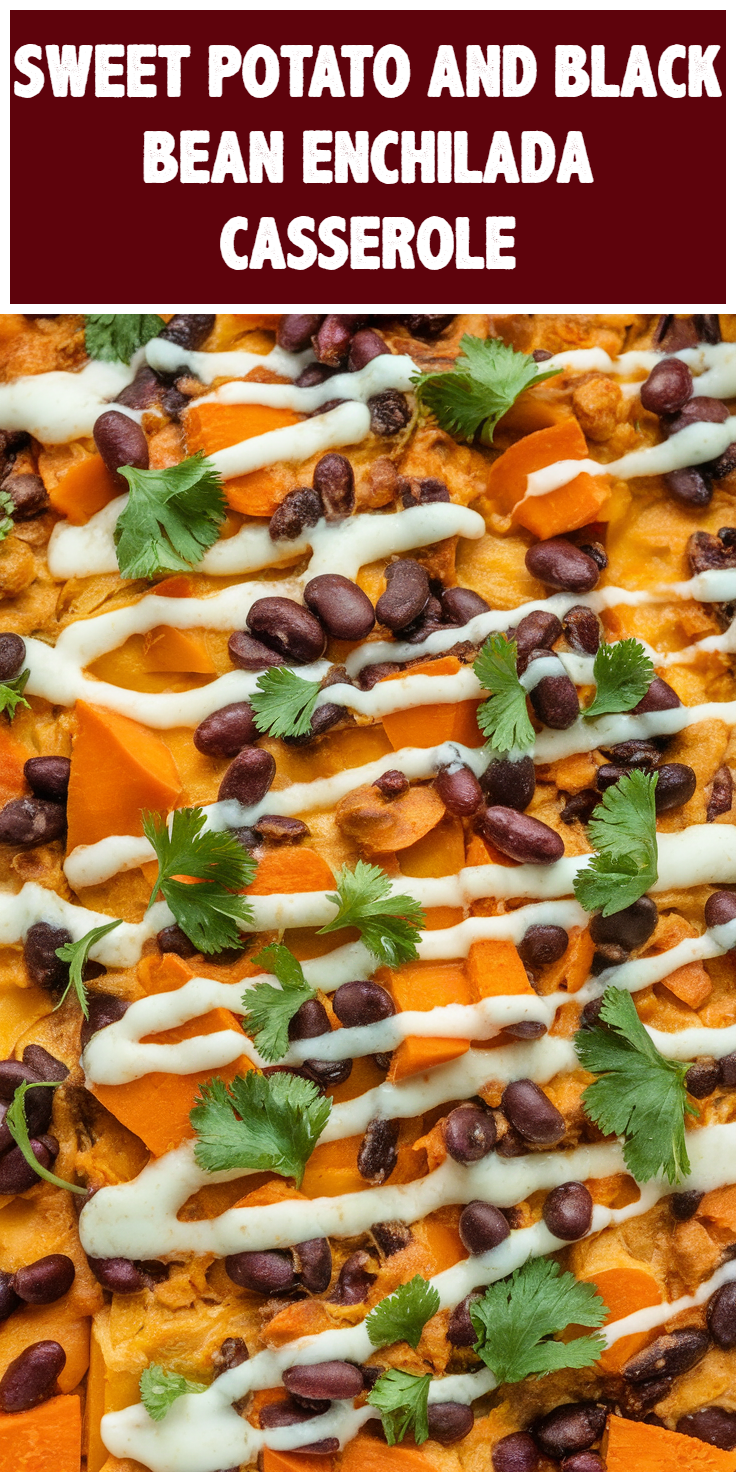 Pinterest Pin for Sweet Potato and Black Bean Enchilada Casserole