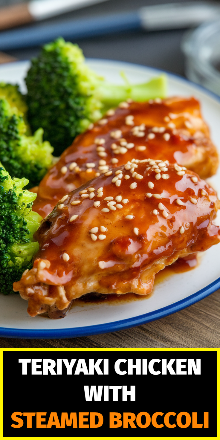 Pinterest Pin for Teriyaki Chicken with Steamed Broccoli