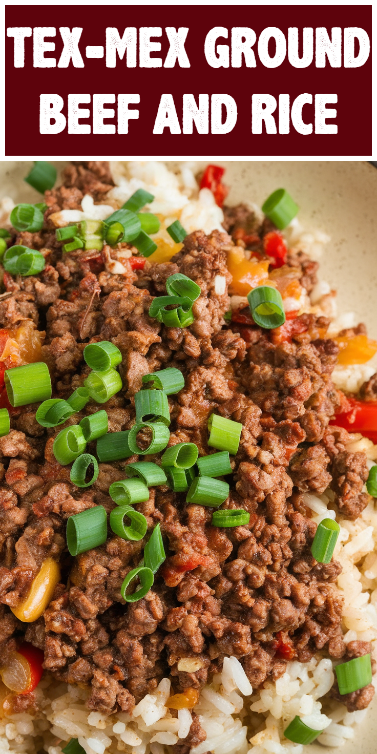 Pinterest Pin for Tex-Mex Ground Beef and Rice